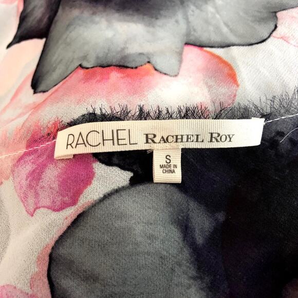 Rachel Roy Small Womens Watercolor Floral Print Sheer Frayed Sleeveless Blouse - Picture 6 of 8